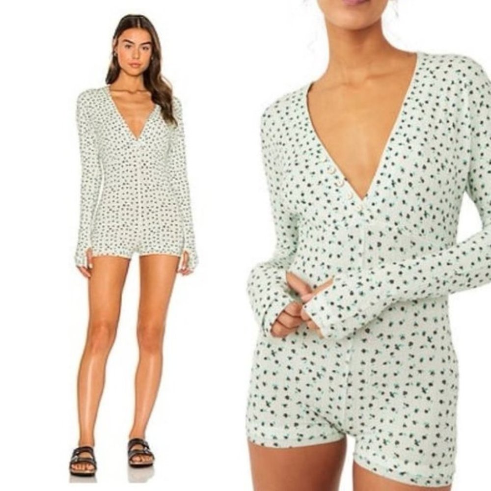 FREE People green sleep in floral print romper size Large